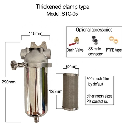 Filterbehuizing van roestvrijstalen cartridge voor waterbehandeling 5" / 10" / 20" / 30" lengte en prefiltratiefunctie